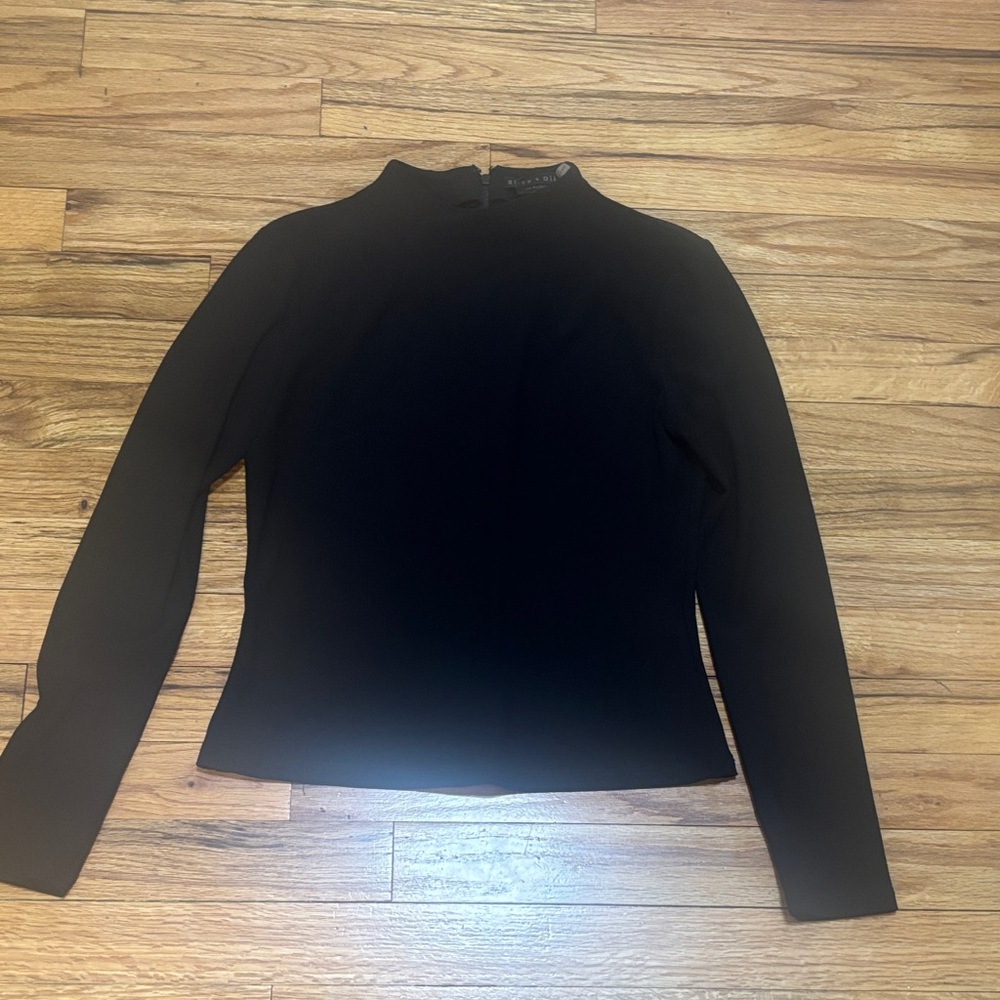 Alice + Olivia Black Long-Sleeve Mock Neck Top